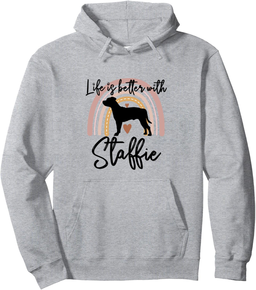 Life Better Staffordshire Bullterrier Regenbogen-Hund Damen Pullover Hoodie