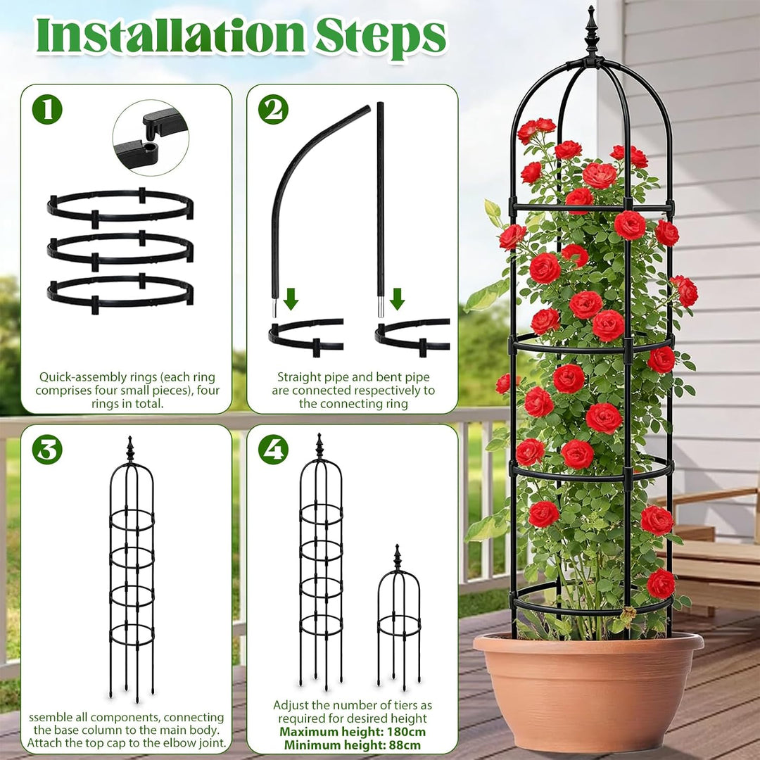 180cm Metall U-Form Pflanzenstütze Rankhilfe für Garten &amp; Balkon Schwerlast Pflanzengestell mit 30m