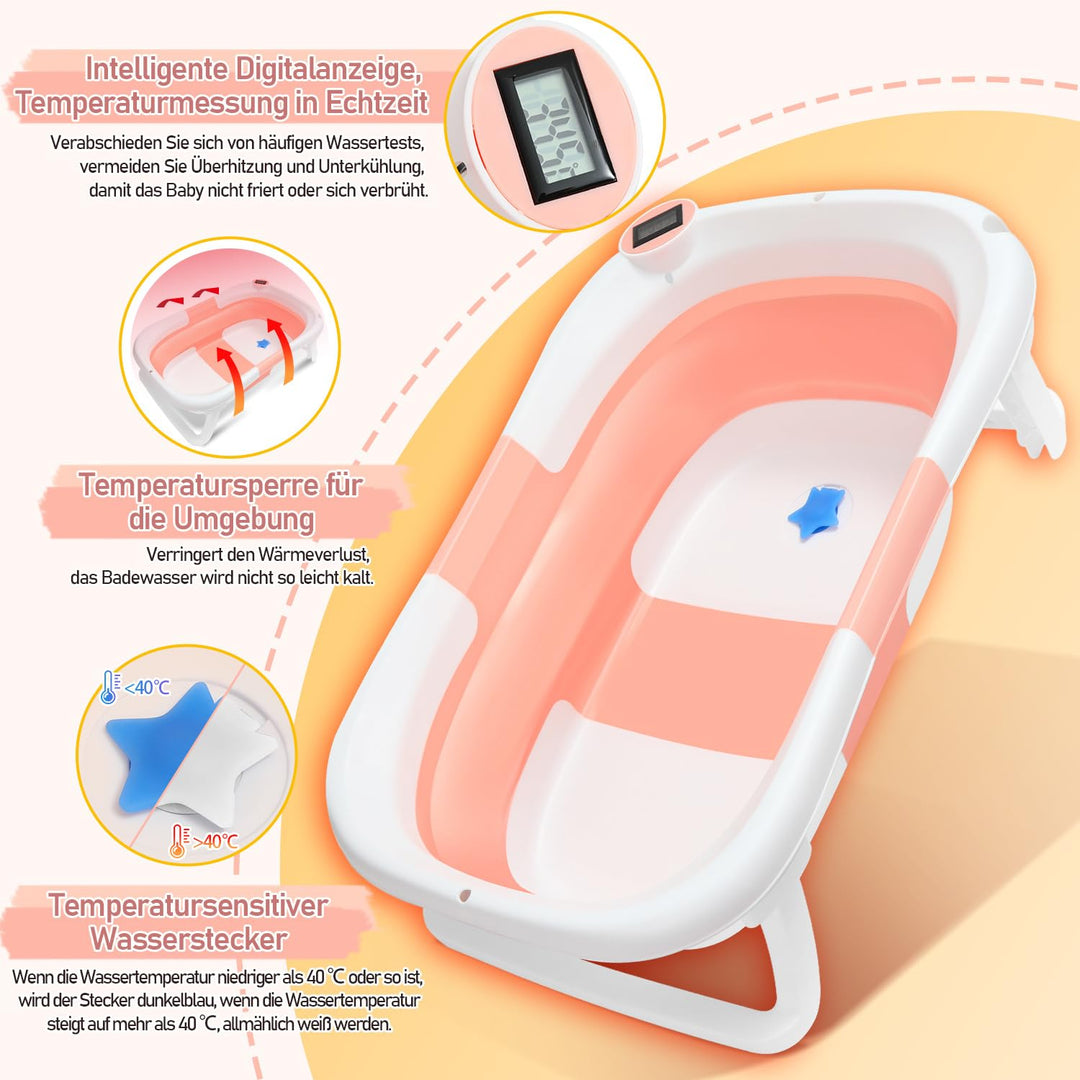Babywanne faltbar Babybadewanne Baby Wanne platzsparend, doppelt klappbare Badewanne mit Badekissen,