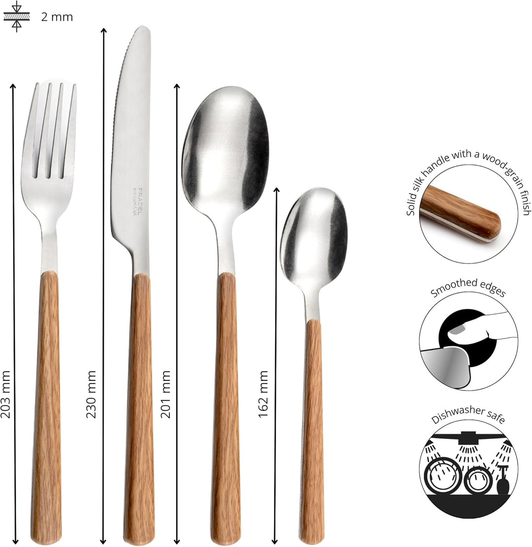 Amefa Bosquet Besteck-Set, 24-teilig, Edelstahl 18/0, Holzgriff, spülmaschinengeeignet