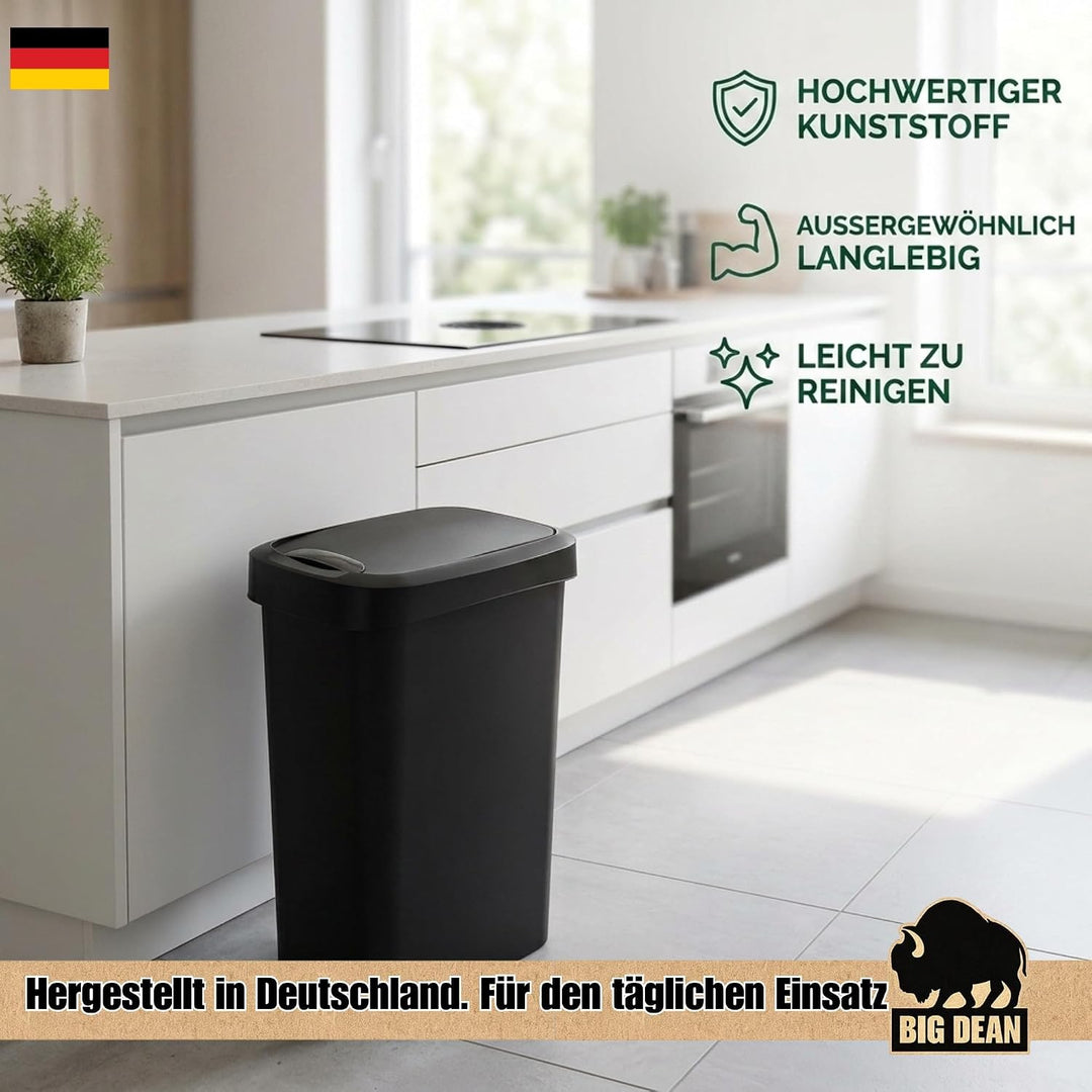 BigDean Mülleimer mit Deckel 50l mit Schwingdeckel und Klappdeckel schmal &amp; platzsparend