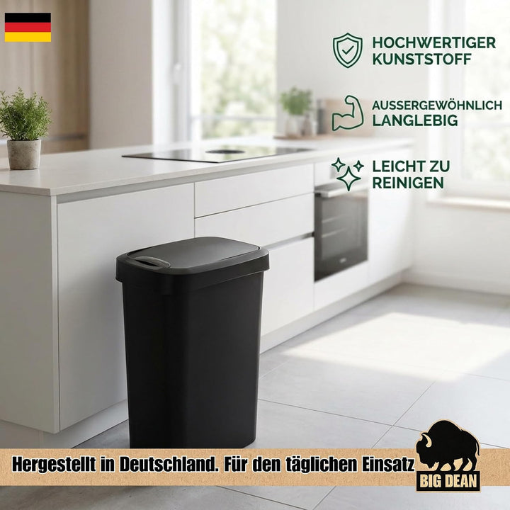 BigDean Mülleimer mit Deckel 50l mit Schwingdeckel und Klappdeckel schmal &amp; platzsparend