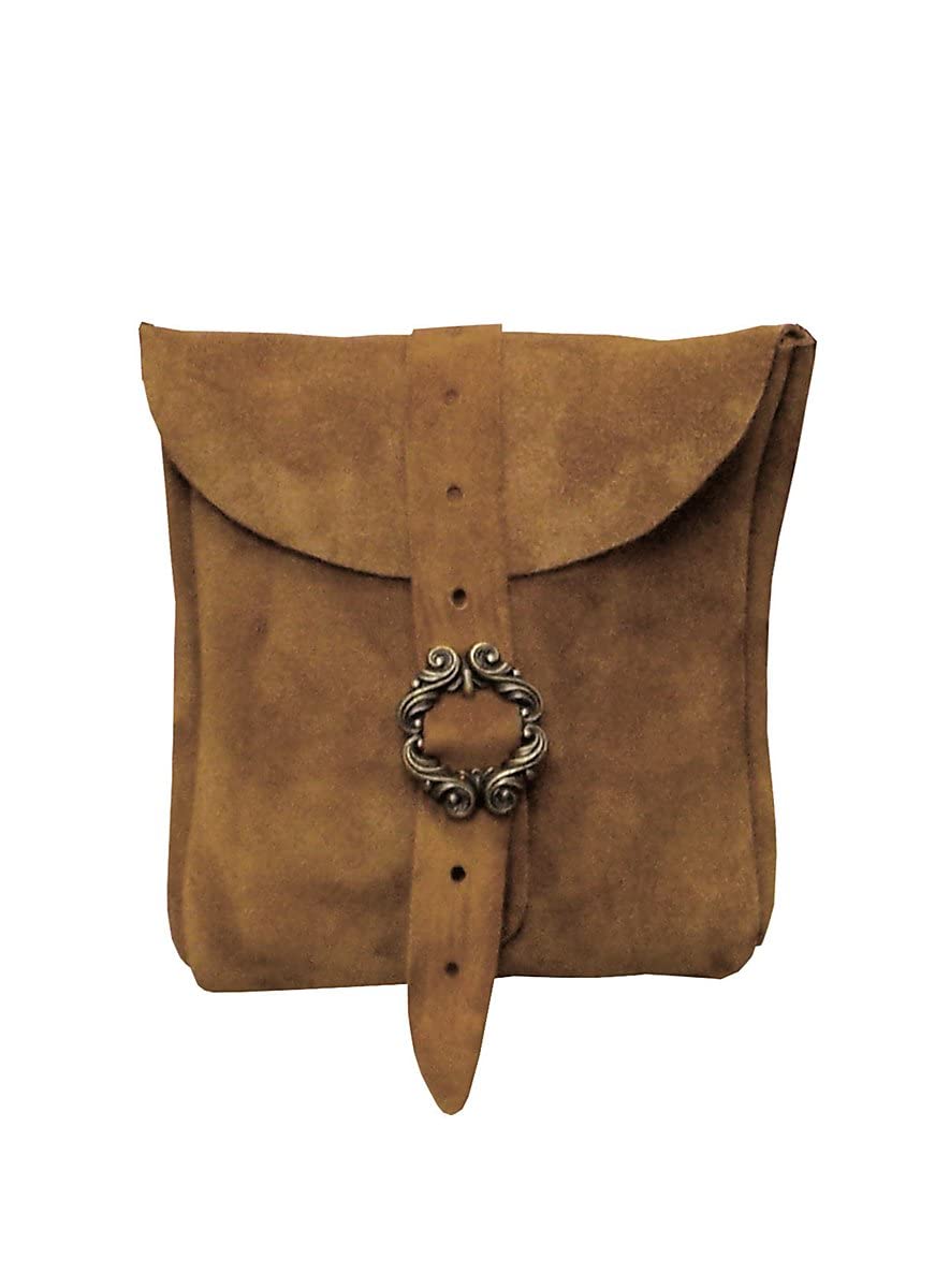 Andracor Mittelalter LARP Zubehör kleine Veloursleder Gürteltasche aus echtem Leder - 10 x 10 cm - H