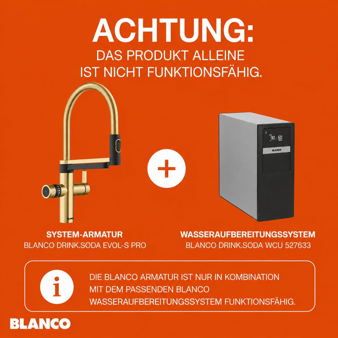 BLANCO drink.soda EVOL-S Pro | Soda Küchenarmatur in satin gold | Gekühltes Wasser in still, medium