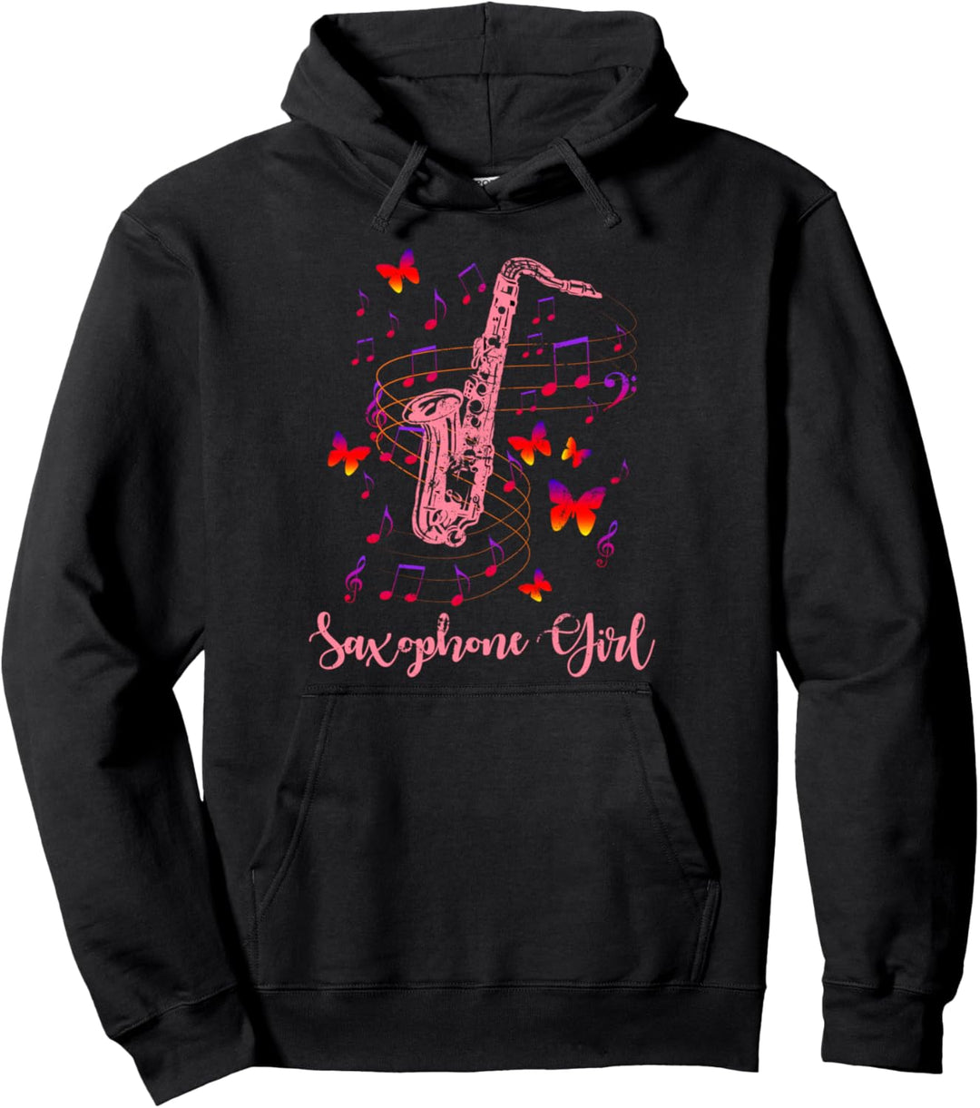 Musiker Saxophonist Mädchen Schmetterling Saxophon Pullover Hoodie