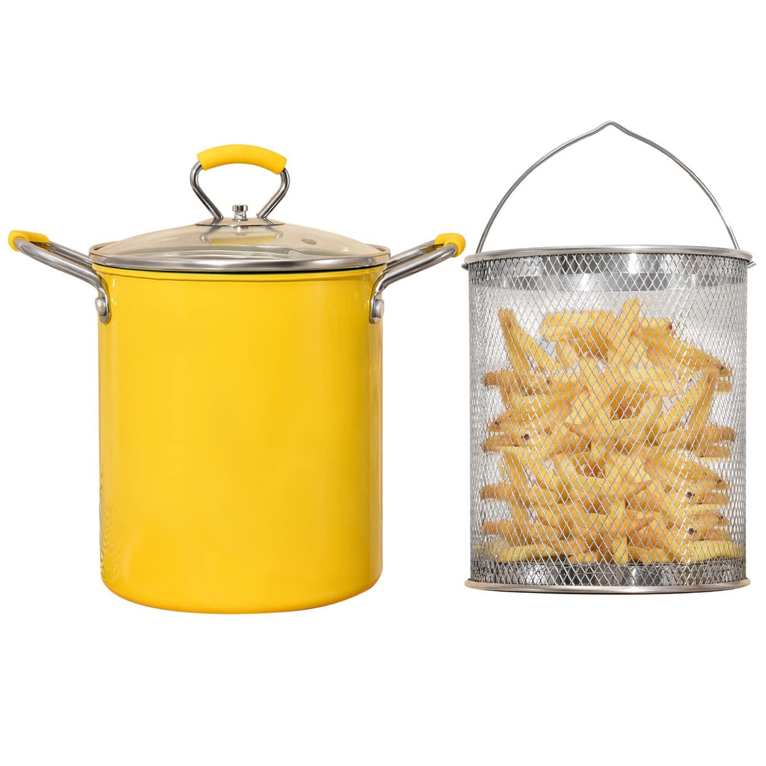 PARACITY 3 L Friteuse mit Siebkorb, Klein Frittiertopf öl mit Anti-Verbrühungs-Silikongriff, 304 Ede