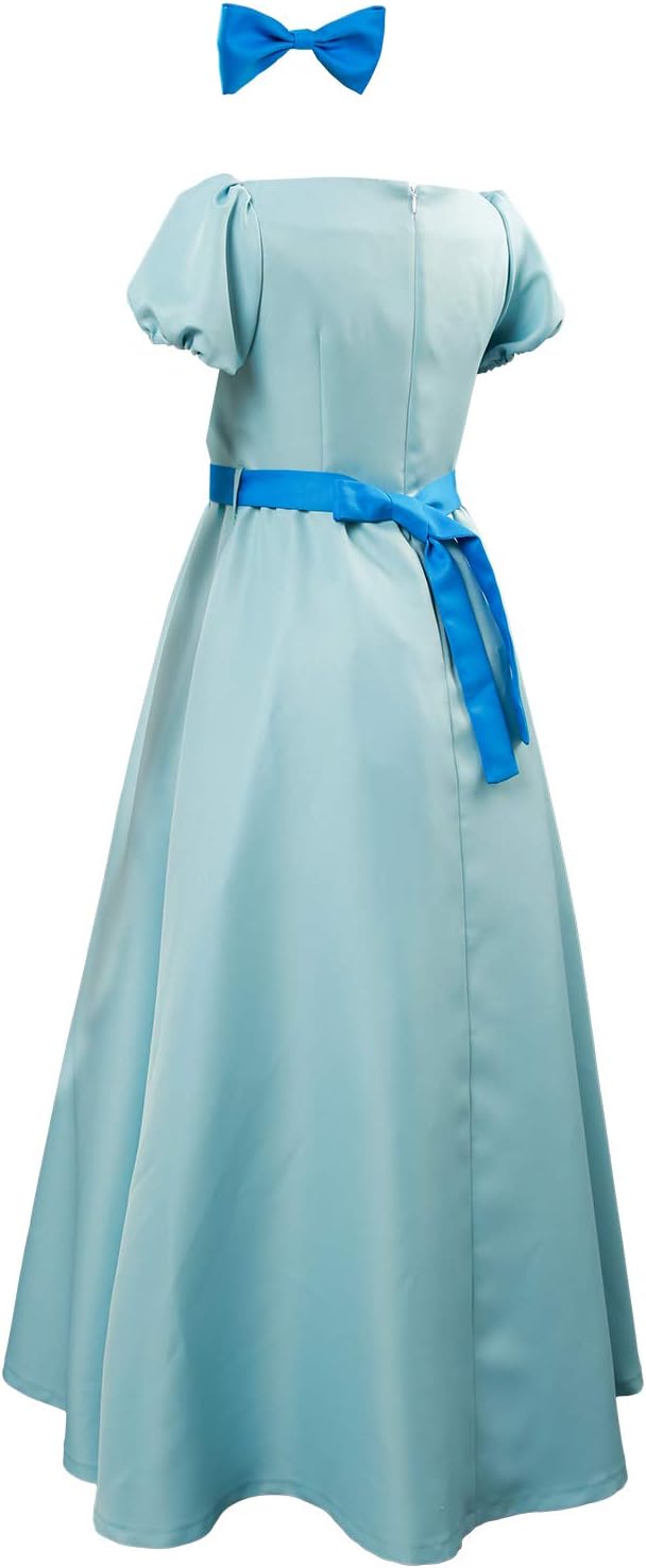 YANVS Damen Wendy Cosplay Kostüm Halloween Prinzessin Kleid Gürtel Schleife Tiara Set L Blau, L Blau