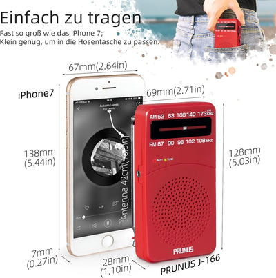 PRUNUS J-166 AM FM UKW Radio Batteriebetrieben, Transistorradio Weltempfänger Radio mit grossartiger