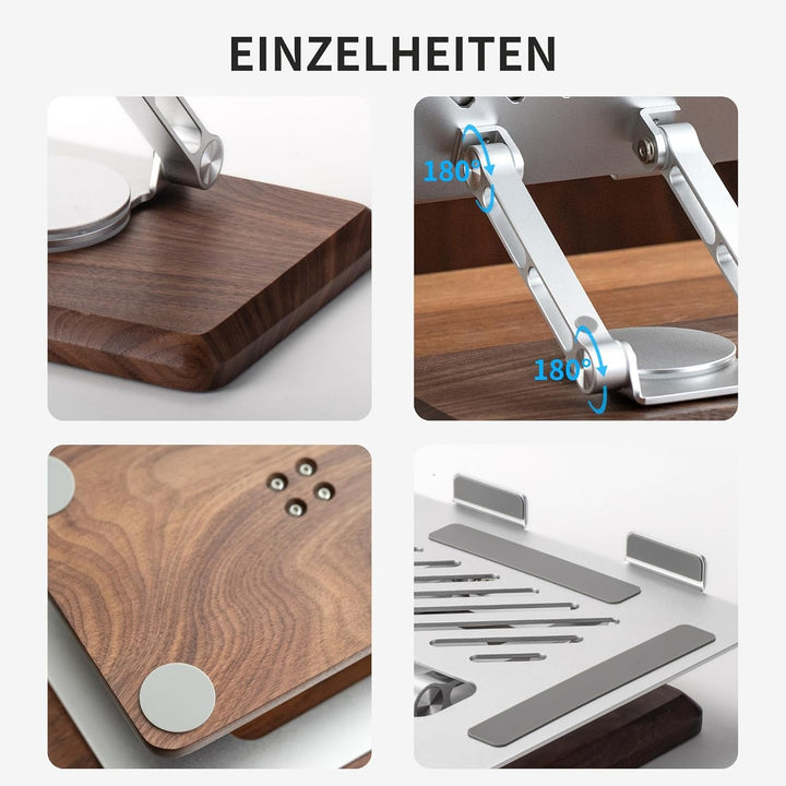muso wood Laptopständer Höhenverstellbar mit 360° Drehbarer Holz Basis Laptop Ständer Laptop Erhöhun