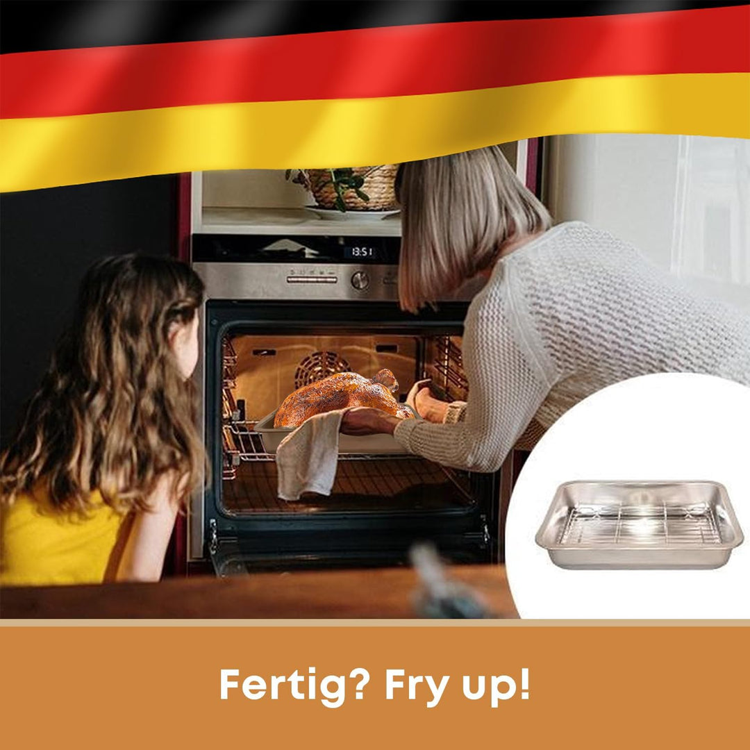 Bräter mit Grillrost 40x30x7 cm – Edelstahl Bratpfanne mit Rost für Backofen & Ofengerichte – Spülma