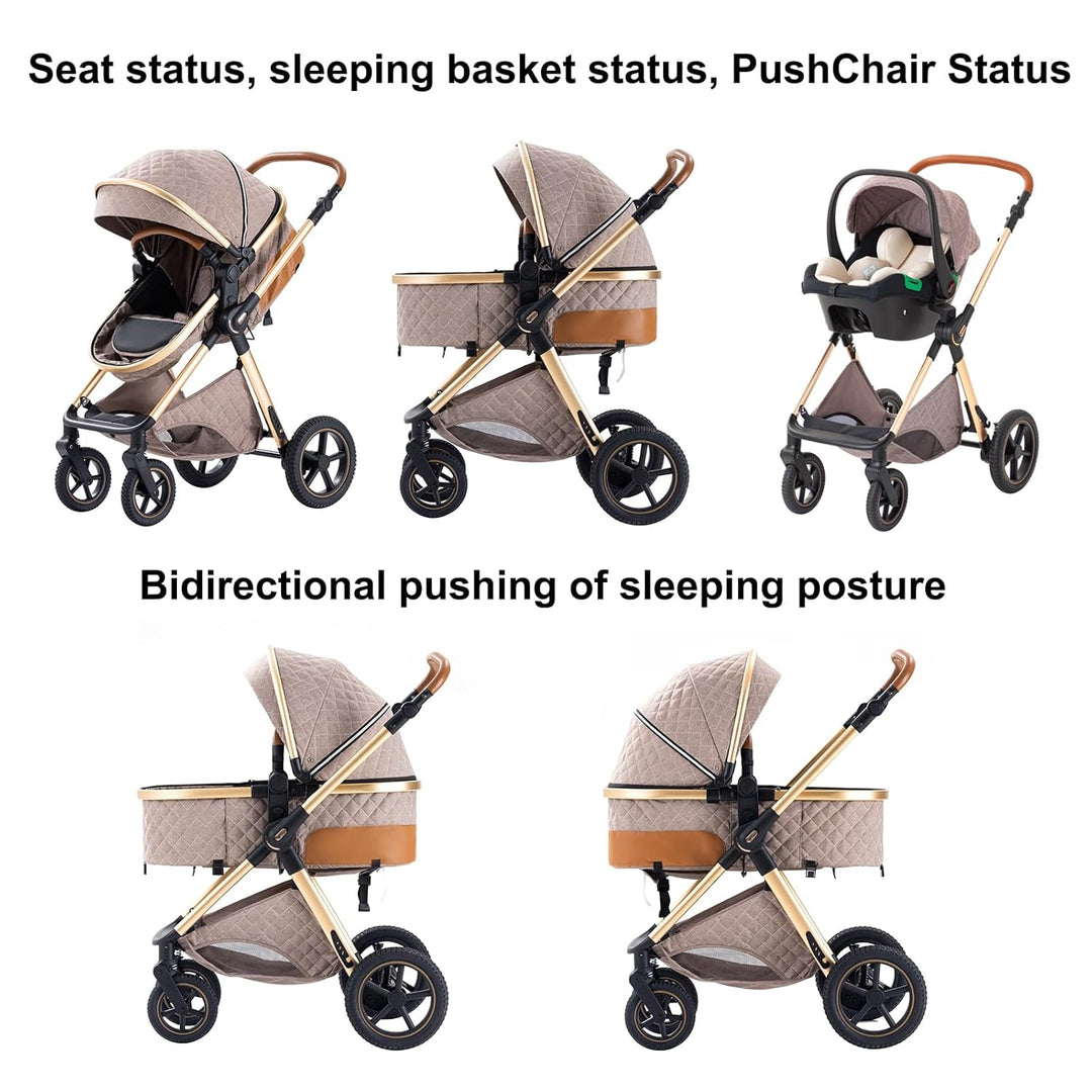 BEBBY Kinderwagen, Standard-Kinderwagen, Kinderwagen 3 in 1,Kinderwagen mit Faltbarem Tragbarem für