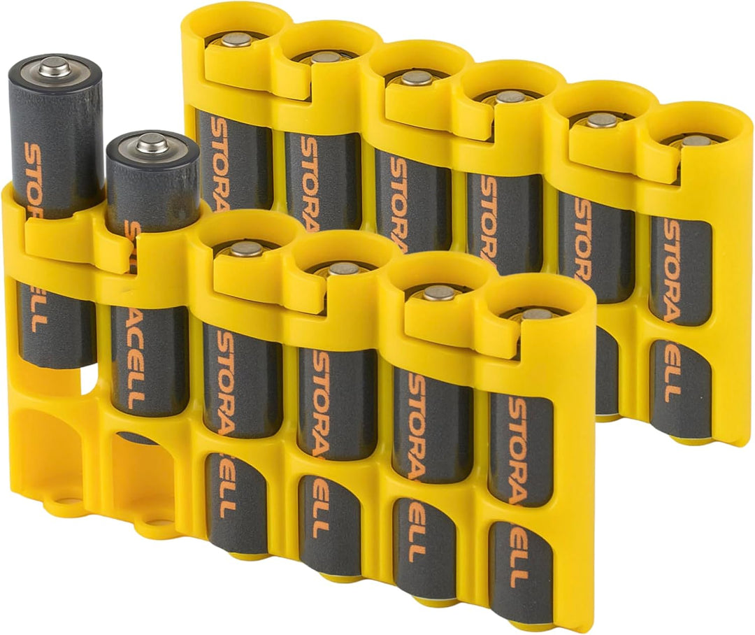 Storacell AA-Batterie-Aufbewahrungsbehälter (2er-Pack), gelb, hält 6 AA-Batterien (Nicht im Lieferum