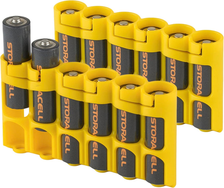 Storacell AA-Batterie-Aufbewahrungsbehälter (2er-Pack), gelb, hält 6 AA-Batterien (Nicht im Lieferum