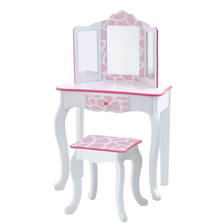 Teamson Kids Kinder Schminktisch mit Spiegel und Hocker Frisiertisch TD-11670D Rosa / Weiss, Rosa /