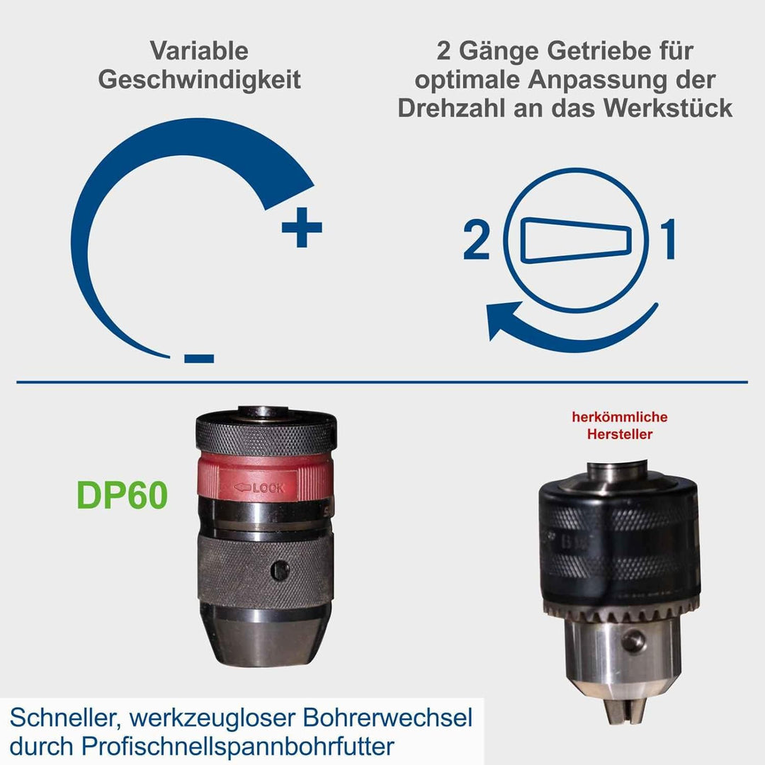 Scheppach Tischbohrmaschine DP60 | Digitaldisplay | LED-Licht &amp; Laser | Bohrfutter 1,5–13mm | 710 W