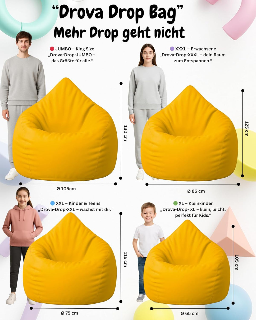 PATCH HOME Patchhome Sitzsack Tropfenform mit Reissverschluss Nachfüllbar - für In &amp; Outdoor - mit S