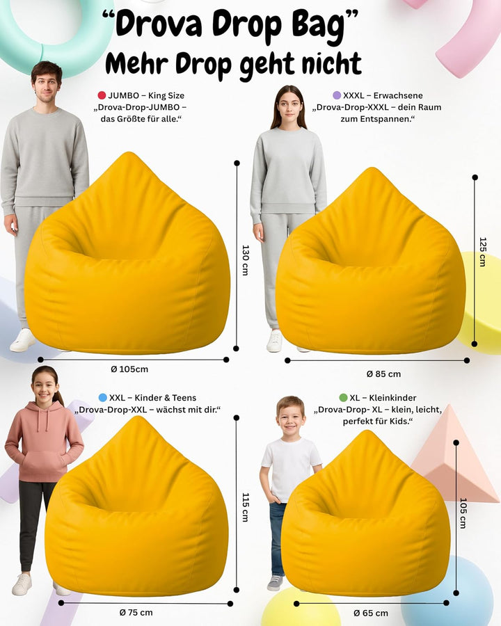 PATCH HOME Patchhome Sitzsack Tropfenform mit Reissverschluss Nachfüllbar - für In &amp; Outdoor - mit S
