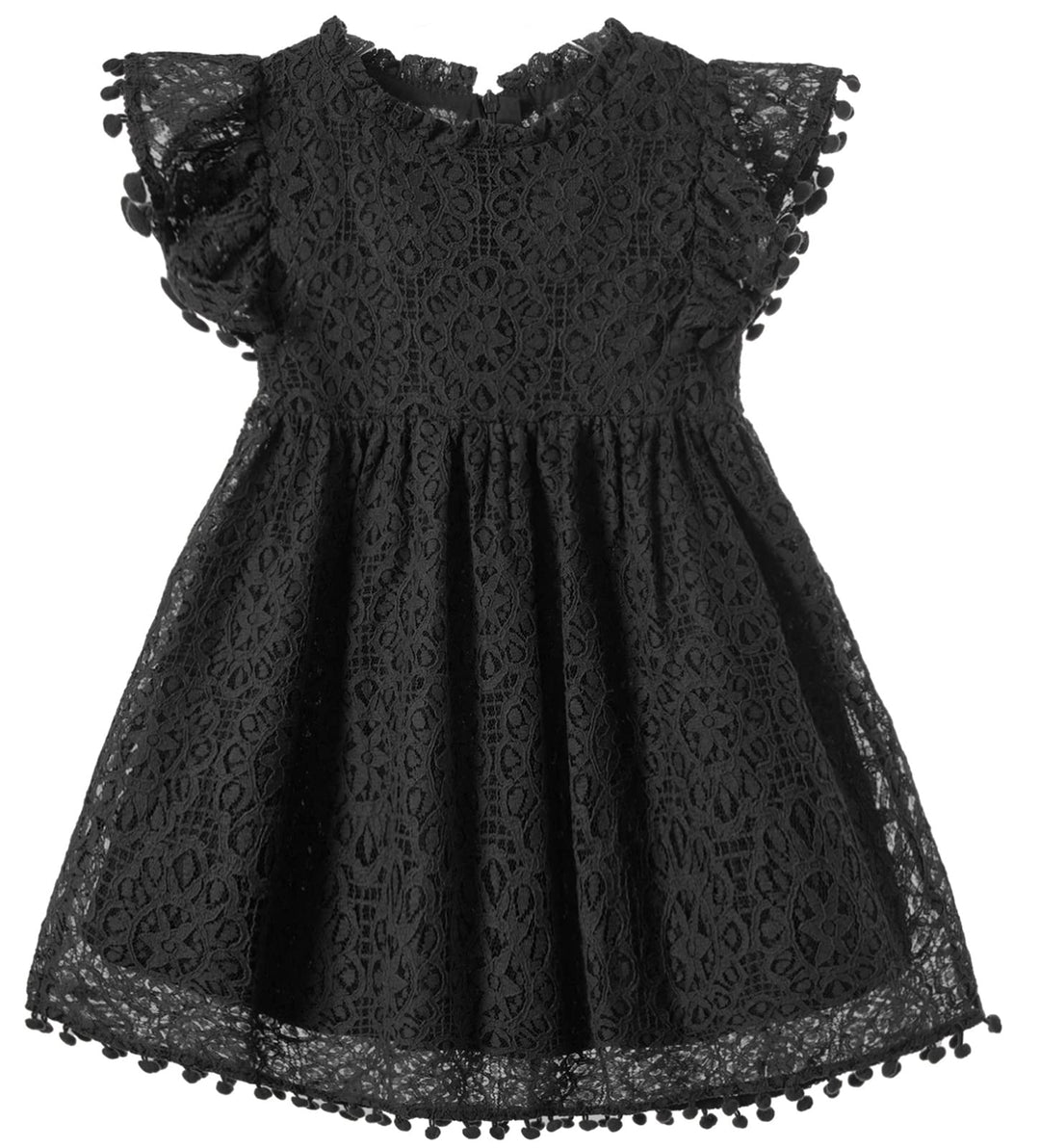 Beganly Mädchen Elegante Prinzessin Spitzenkleid Kleinkind Vintage Pom Pom Flatterärmel Party Kleide
