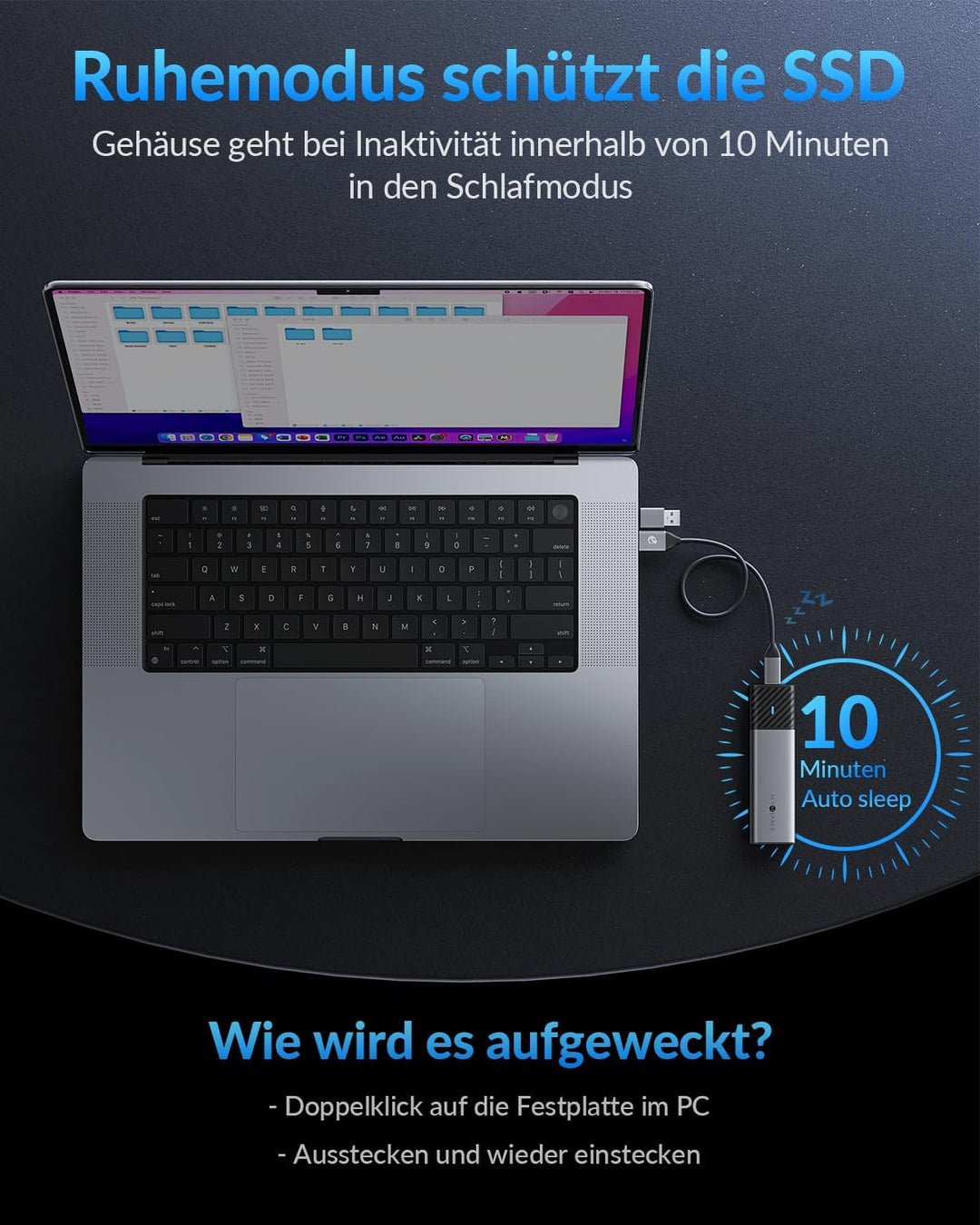 NVMe Gehäuse [Werkzeuglos], SETMSPACE M2 SSD Gehäuse [NVMe & SATA], M.2 SSD Gehäuse mit 2-in-1 Kabel