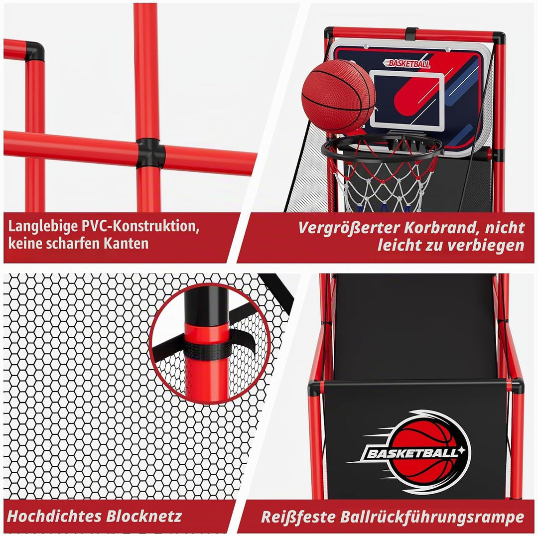 HYES Basketball Arcade Spiel, Kinder Basketballständer mit 4 Bällen, Single Shot Basketballkorb Indo