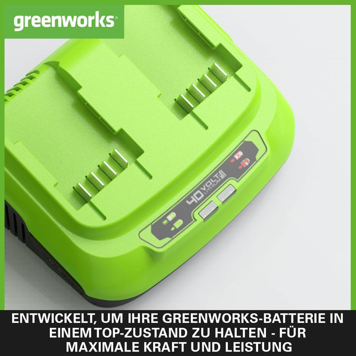 Greenworks 40V 8A Doppellader Akku Ladegerät - Universal Batterieladegerät für Greenworks Garten- &