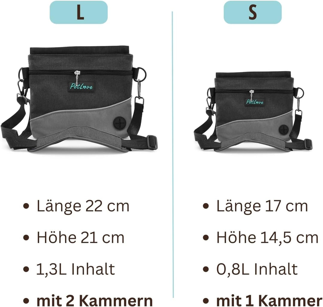 PetLove Leckerlibeutel für Hunde • Futterbeutel mit Magnetverschluss • Inklusive Kotbeutelspender &