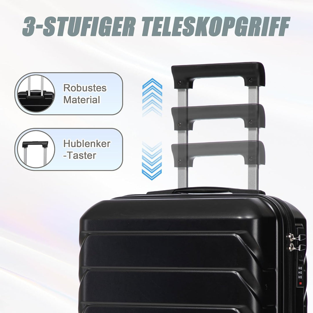 Hartschalen-Koffer Trolley Handgepäck Rollkoffer, Reisekoffer Set mit 4 Rollen, 2er Gepäckset Schwar