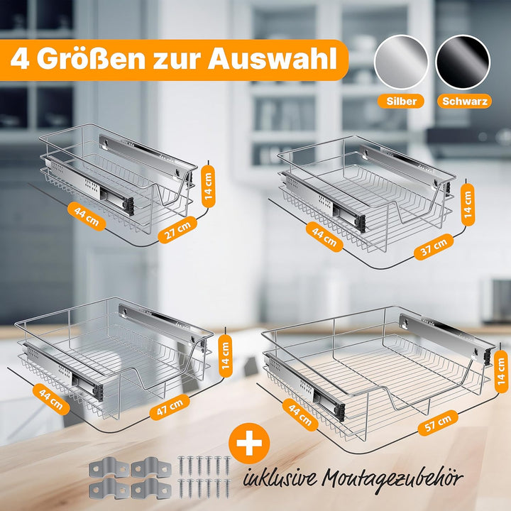KESSER® Teleskopschublade 60 cm ✓ Küchenschublade ✓ Küchenschrank ✓ Korbauszug ✓ Schrankauszug ✓ Vol