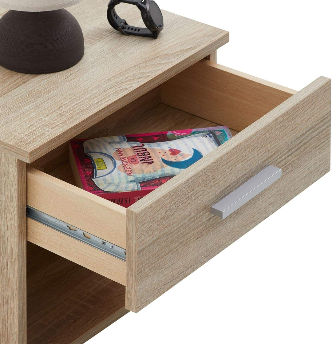 CARO-Möbel Nachttisch Nachtschrank Nachtkommode Mary Sonoma Eiche, 42 x 38 x 30 cm, mit Schublade un