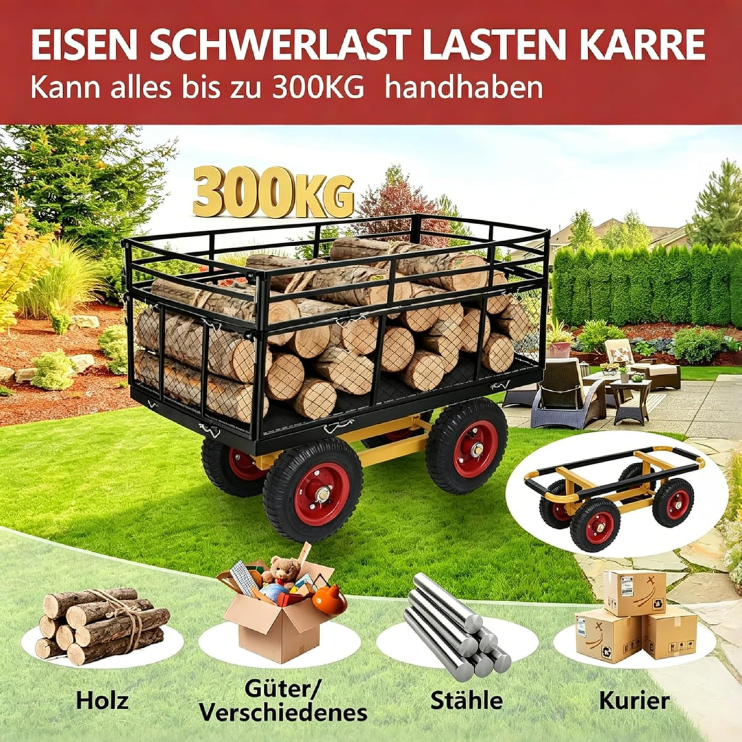 Bauholz Plattenwagen 300 kg Eisen Schwerlast Lasten Karre gelb | 75.5x32x26cm Transportwagen Dolly 4