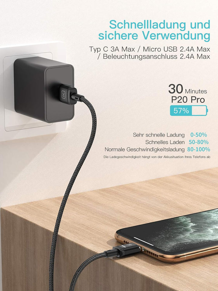Kuulaa 3-in-1-Magnetladekabel, 3A-Schnellladekabel aus Nylon, geflochten mit LED Light Magnetic USB