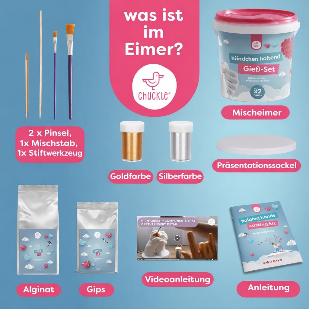 chuckle 3D Handabdruck Set für Paare, Gipsabdruck Hände, Pärchengeschenk zum Jahrestag, ungiftig & e