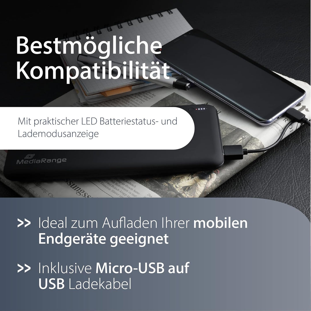 MediaRange Mobiles Ladegerät I Powerbank 25.000mAh, 3x USB-A und 1x USB-C®, unterstützt USB-C® Power
