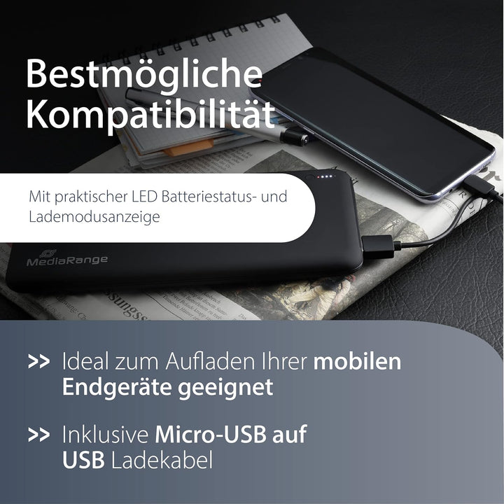 MediaRange Mobiles Ladegerät I Powerbank 25.000mAh, 3x USB-A und 1x USB-C®, unterstützt USB-C® Power