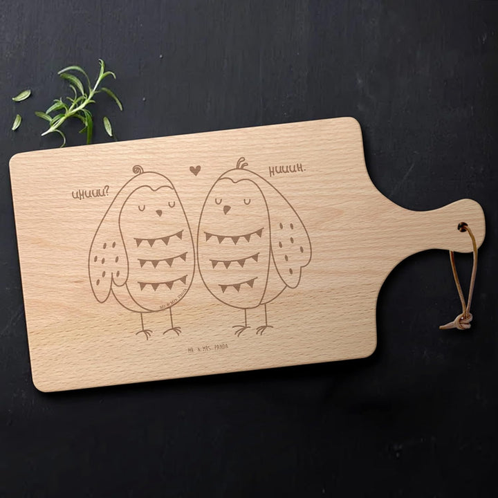 Mr. & Mrs. Panda Brotzeitbrett Eulen Liebe - Geschenk, Schneidebrett, Owl, Frühstücksbrettchen, Eule