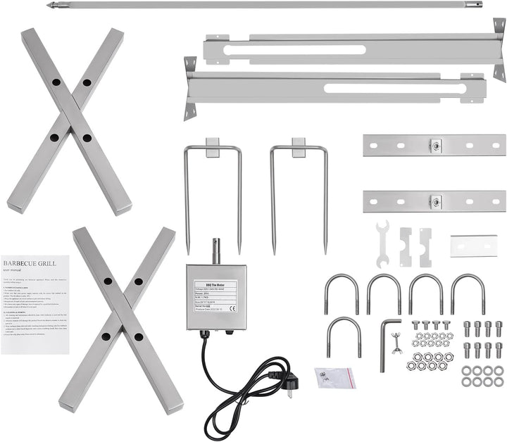 BBQ Grillspiess Set mit Motor 20W, Edelstahl Elektrischer Spanferkelgrill Drehspiess Rotisserie für