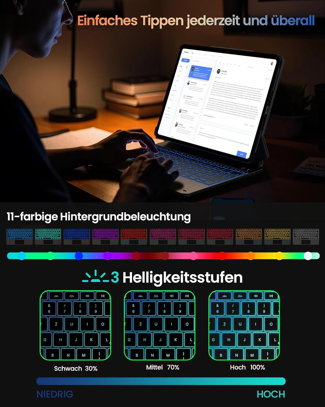 typecase Edge+ Hülle mit Tastatur für iPad Air 13" (M4/M3/M2,2026/2025/2024), Tastaturhülle mit Einz