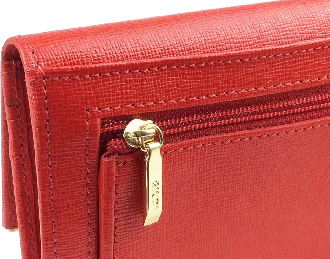 GIUDI ® Geldbörse Damen Leder Rot Lang Echtleder Saffiano Gold-Optik Abendtasche Clutch Kartenfächer