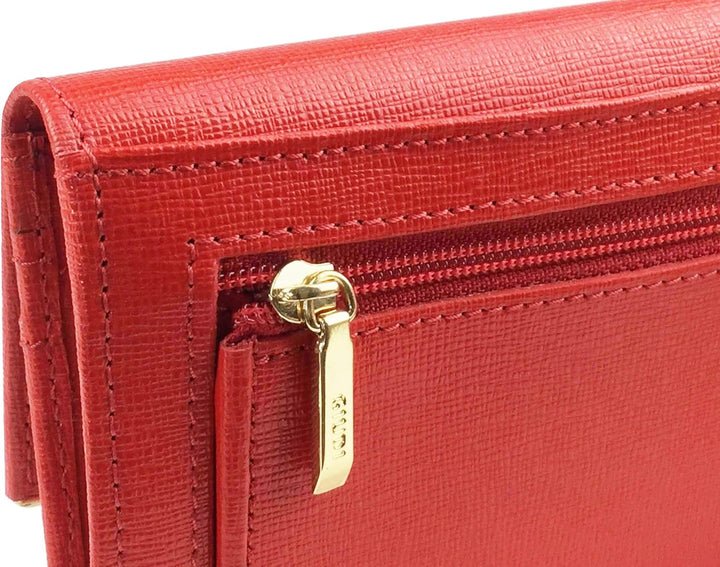 GIUDI ® Geldbörse Damen Leder Rot Lang Echtleder Saffiano Gold-Optik Abendtasche Clutch Kartenfächer