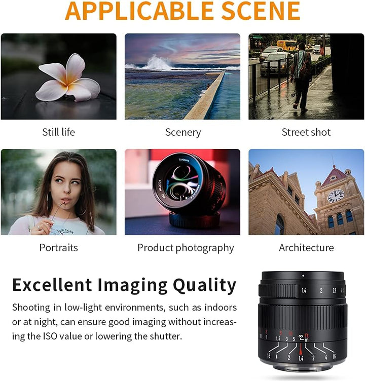 7artisans 55 mm F1.4 Mark II APS-C Manueller Fokus-Objektiv, grosse Blende, spiegellose Kamera-Objek