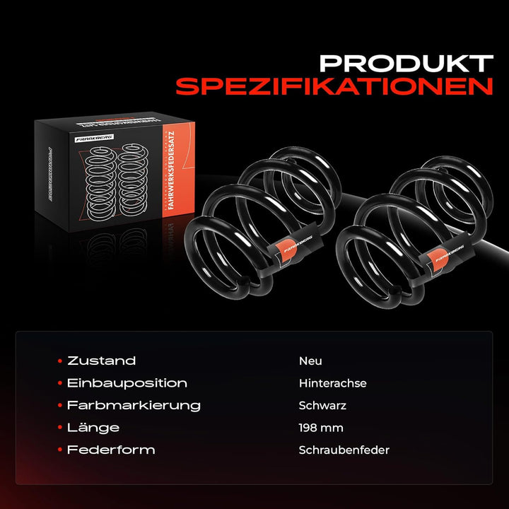 Frankberg 2x Federn Fahrwerksfeder Hinterachse Kompatibel mit A-Klasse W176 A 250 2012-2018 Replace#