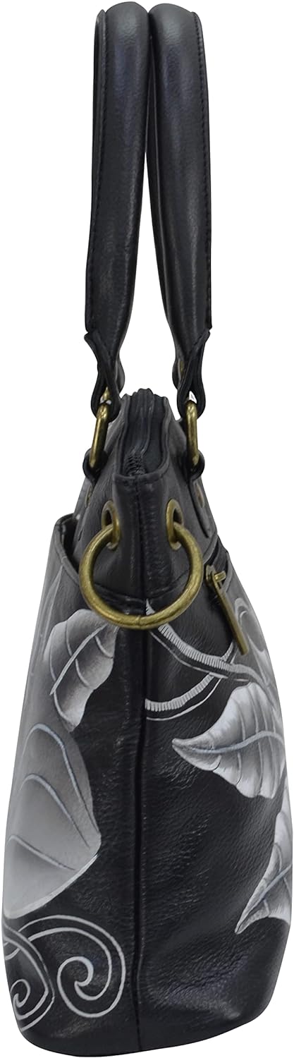 Anna by Anuschka Women’s Genuine Leather Small Satchel Midnight Floral Black, Midnight Floral Black
