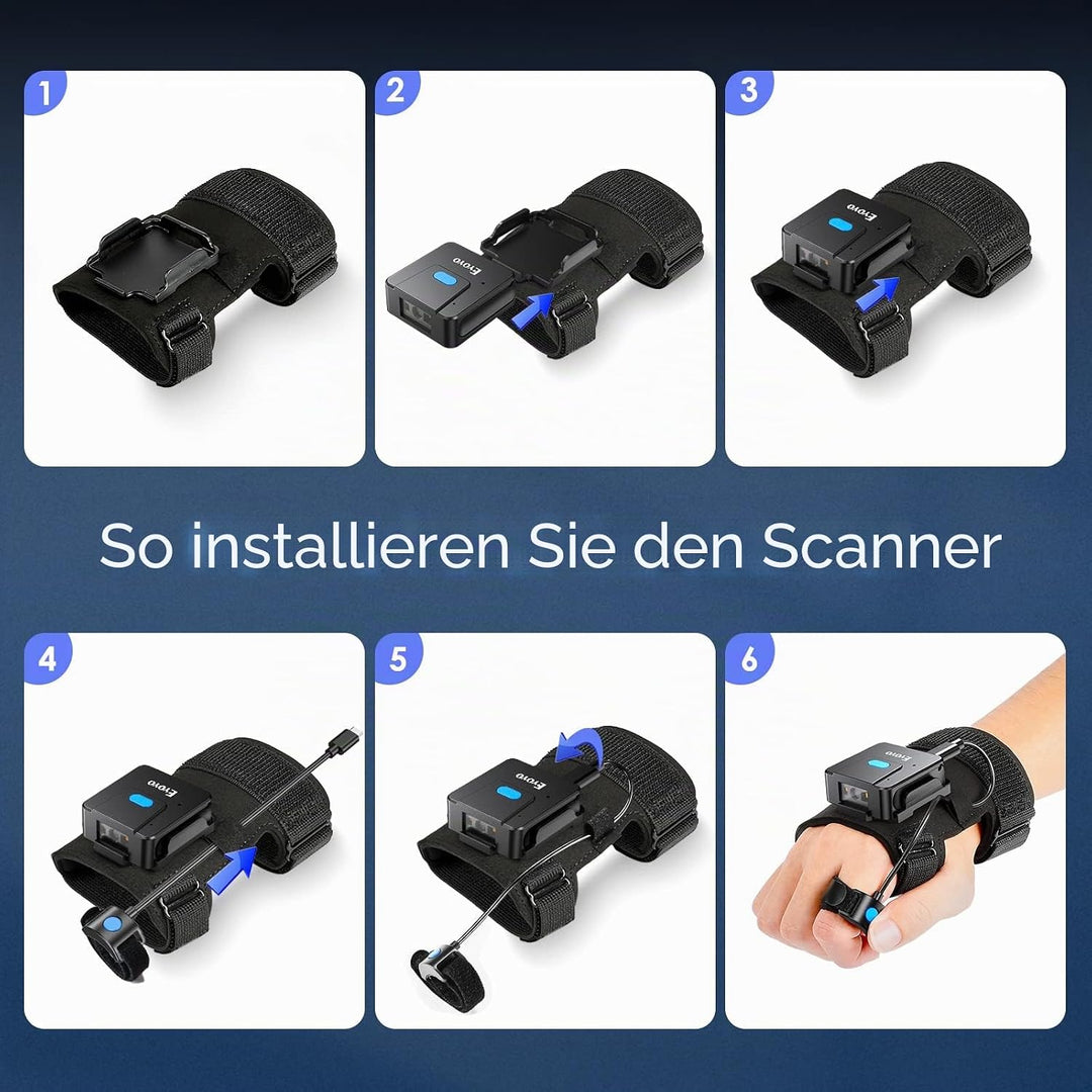 Eyoyo Wearable Glove QR Code Scanner, 1D 2D Finger Ring Bluetooth Barcode Scanner, Left&Right Hand W