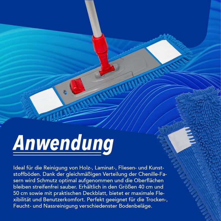 Chenillemopp Basic Wischbezug blau, 50cm - Ersatzbezug für Bodenwischer - Wischmopp Bezug für alle g