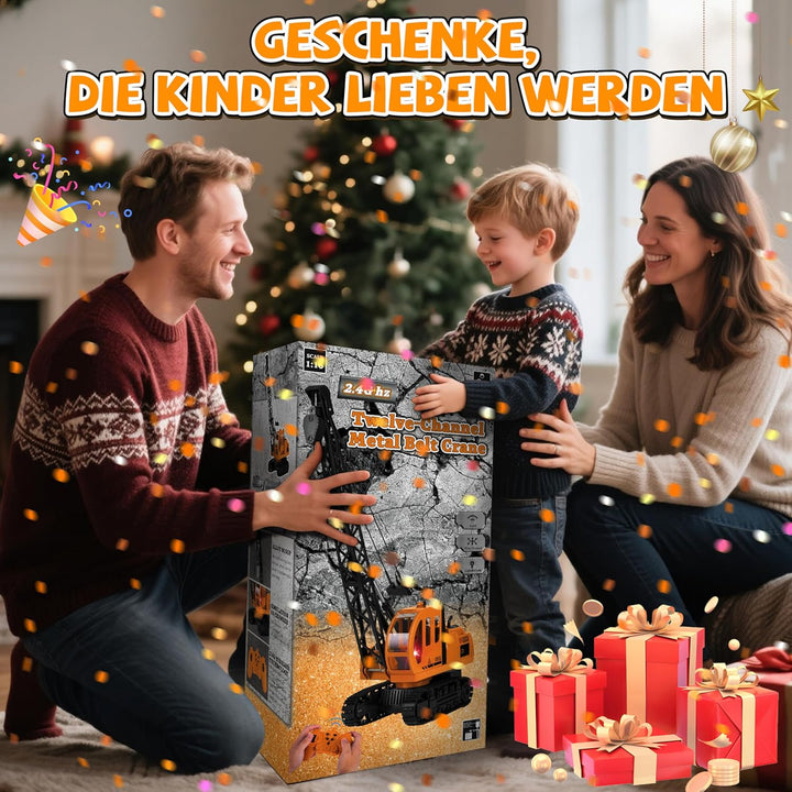 1:14 Super Grosse Kran Spielzeug, 2,4G Kran Ferngesteuert mit Lichtern und Geräuschen Realistischer,