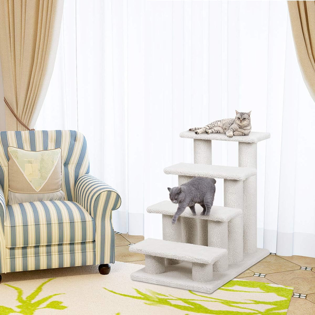 GYMAX Tiertreppe 4 Stufen Katzentreppe Hundetreppe Treppe für Katze Kletterbaum Katzenbaum 60,5 x 41