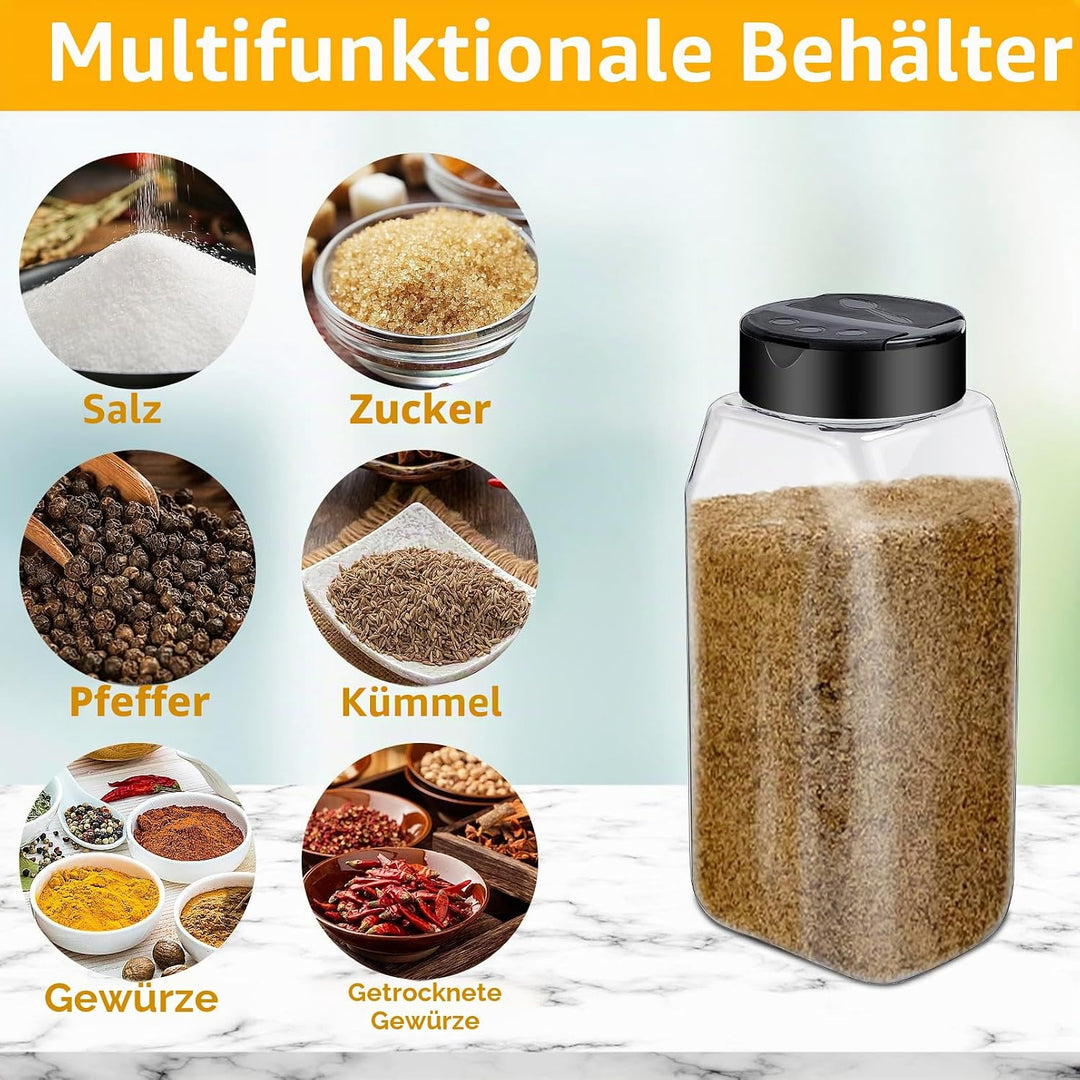 16 Stück Gewürzdosen Kunststoff, 16 oz Wiederverwendbare gewürzstreuer mit Deckel, Transparente Gewü