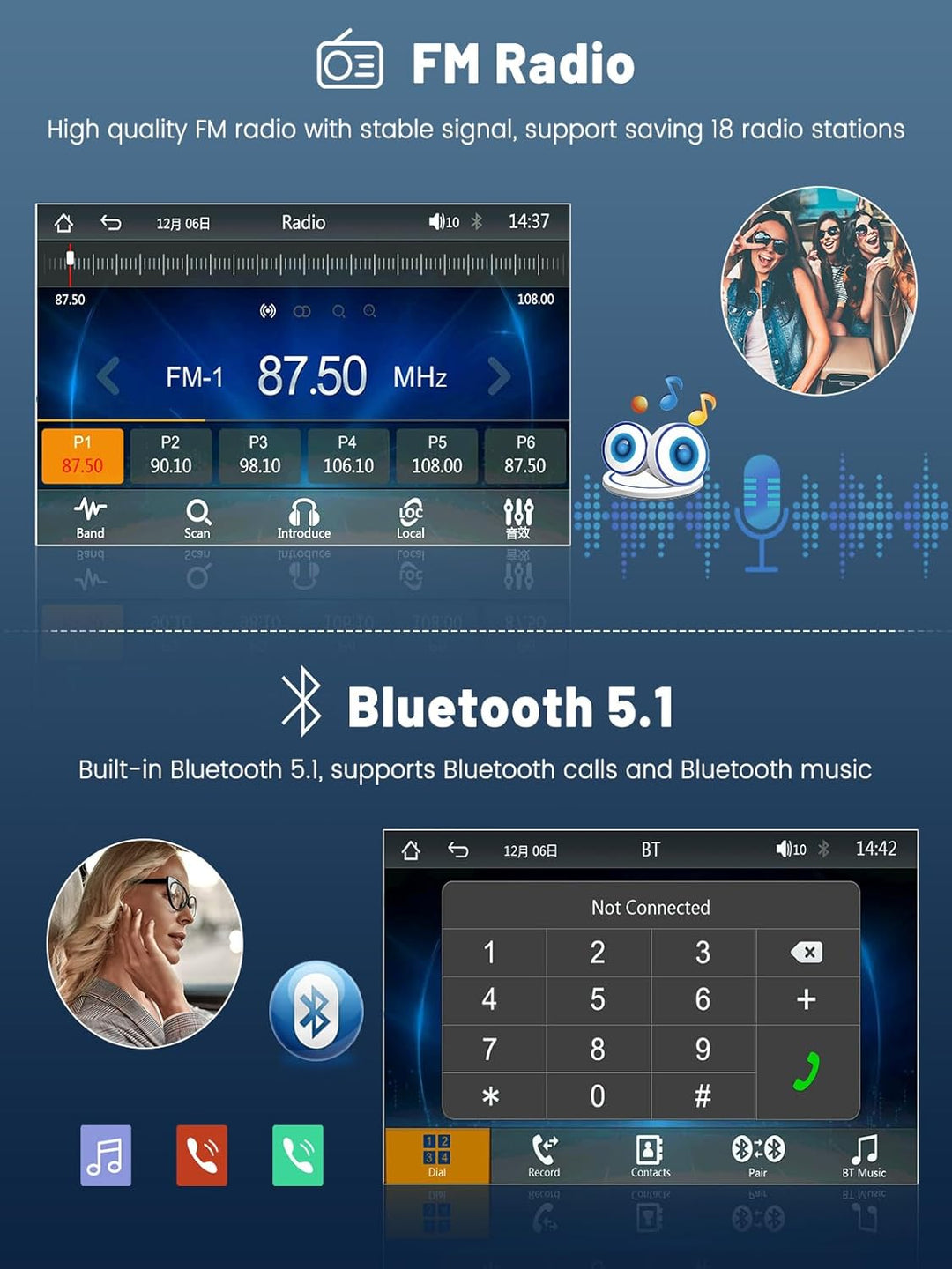 Hikity 7 Zoll Autoradio 1 Din Bluetooth mit Android Auto Wireless Carplay Auto Radio Touch Display m