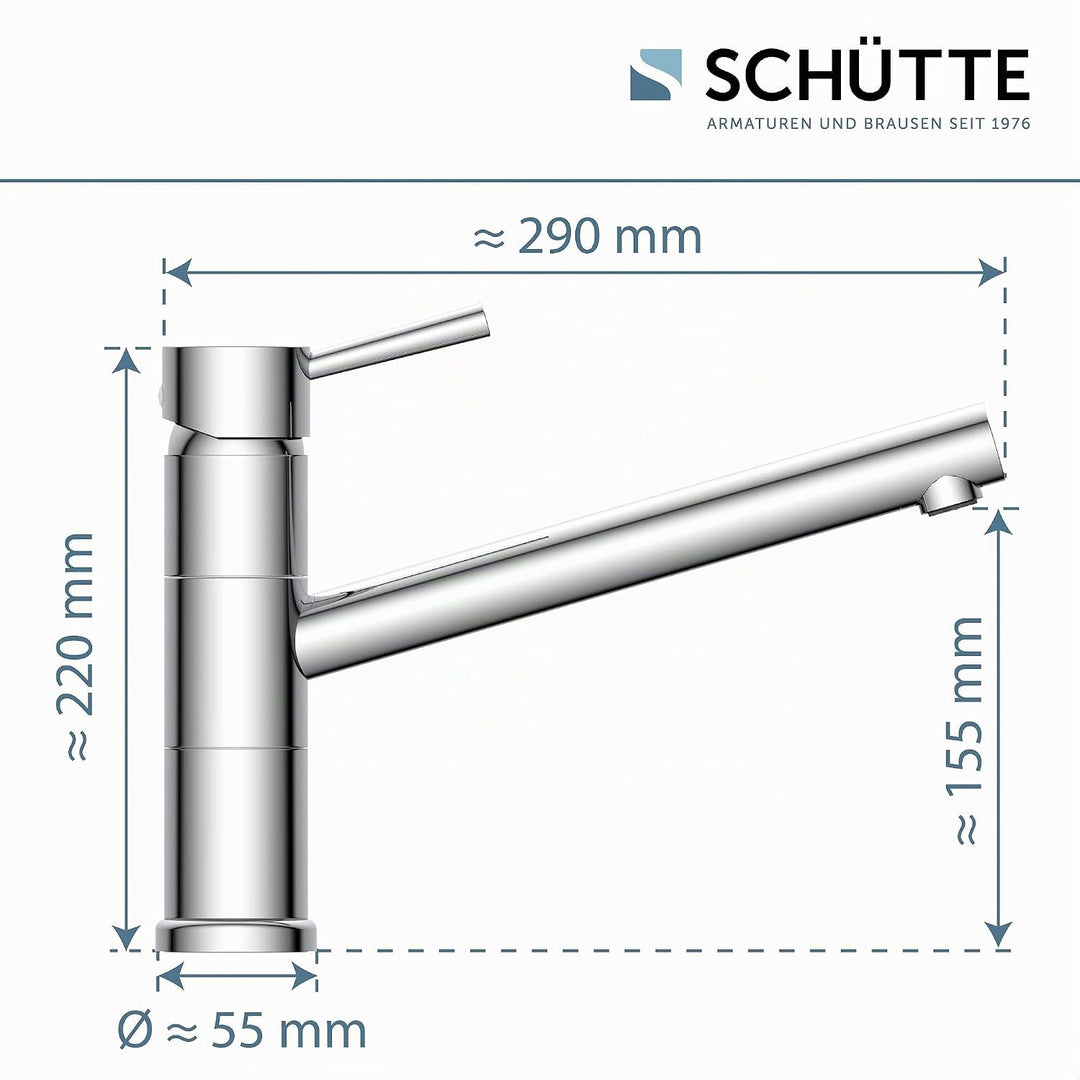 SCHÜTTE 33790 UNICORN Niederdruck-Küchenarmatur 150° schwenkbar, Wasserhahn für die Küche mit Anti-N