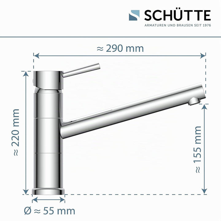 SCHÜTTE 33790 UNICORN Niederdruck-Küchenarmatur 150° schwenkbar, Wasserhahn für die Küche mit Anti-N